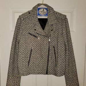 GAP Wool Herringbone Black/White Moto Jacket